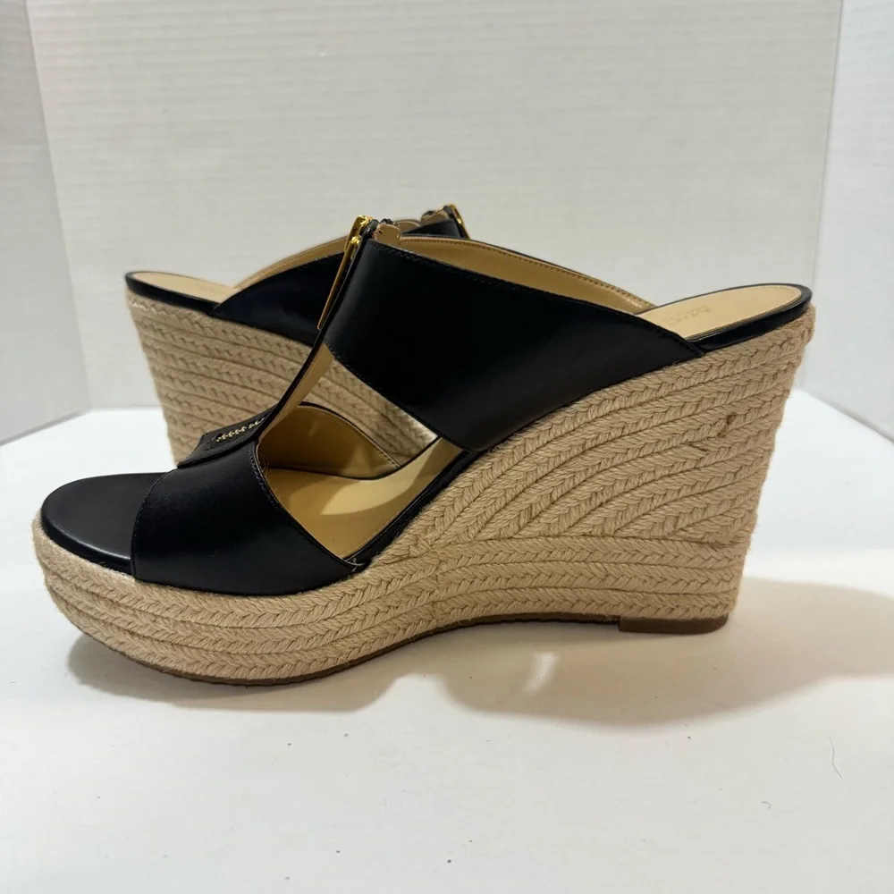 MICHAEL Michael‎ Kors Black Leather Wedges with Tan Espadrille